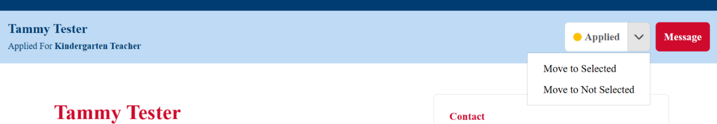 Image of application with application status choices highlighted, Picture
