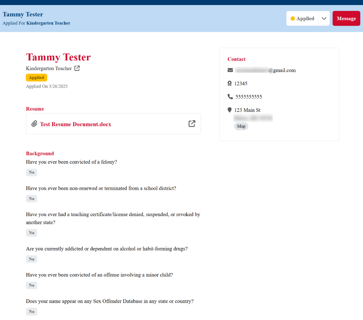 Image of the applicant's information, Picture