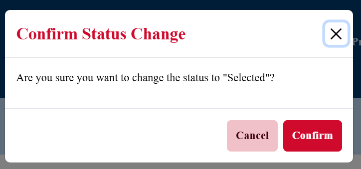 Image of the confirmation box for the updating of the status, Picture