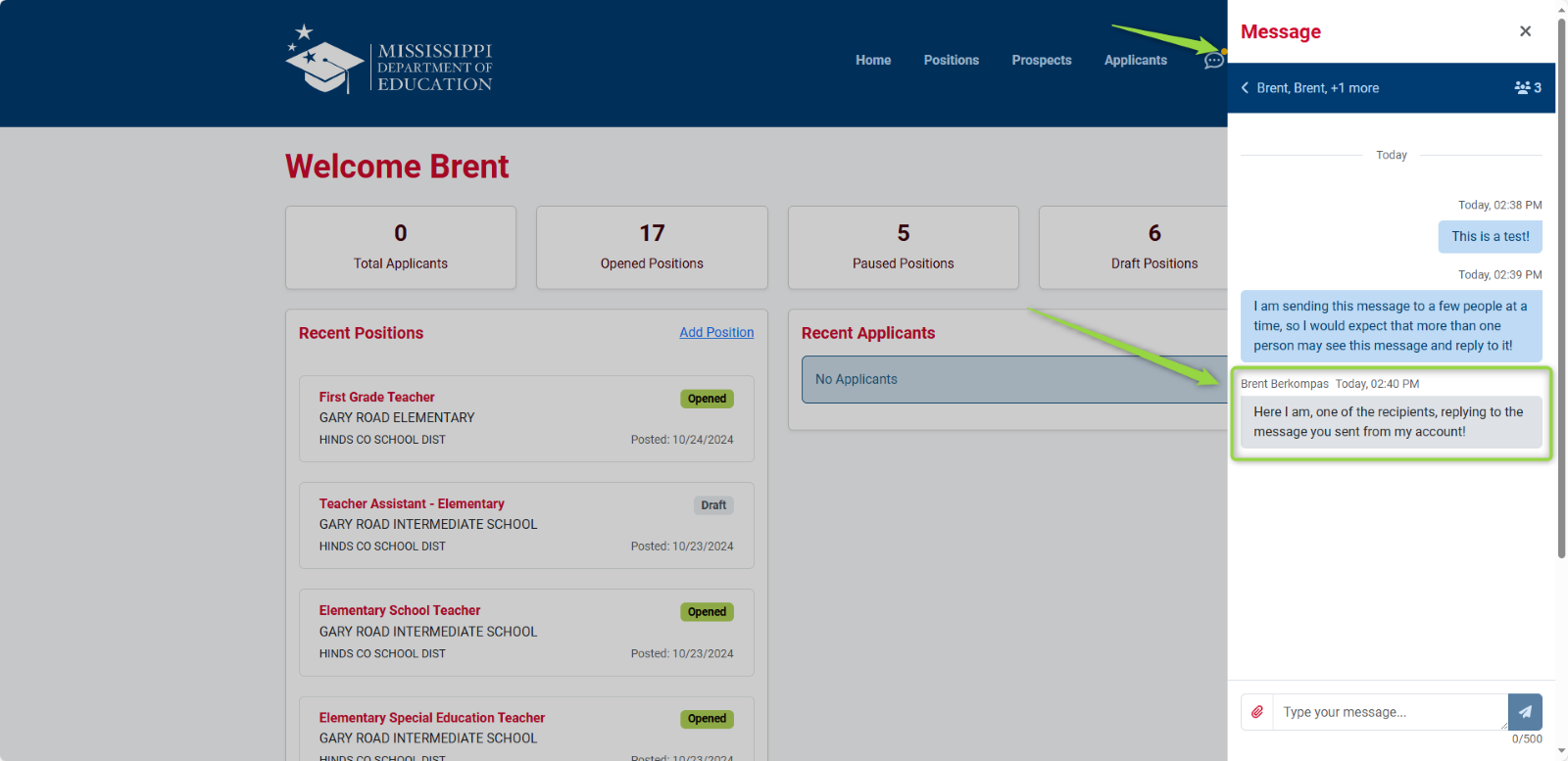 Image showing what a message reply might look like from a recipient. , Picture