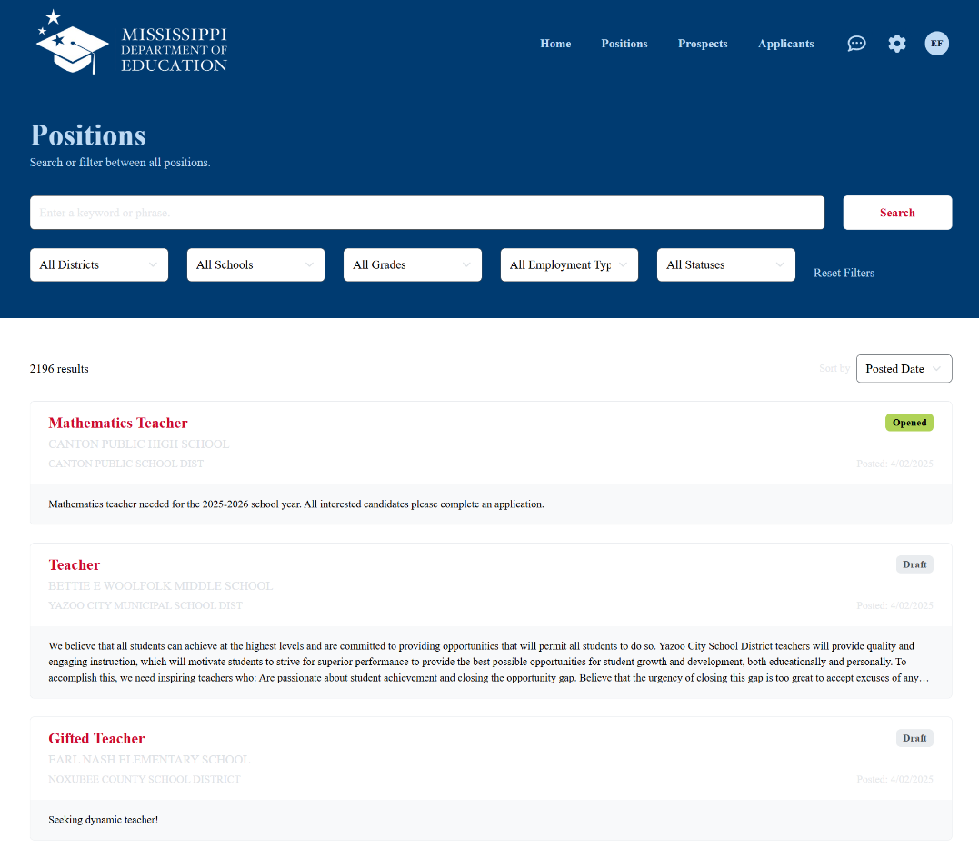 Image of positions showing an opened or draft status, Picture