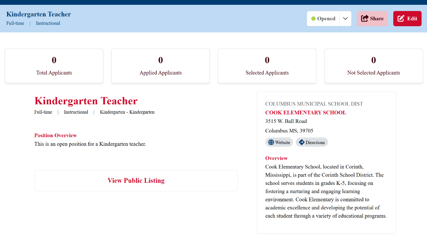 Image of the position with the new status of Opened, Picture