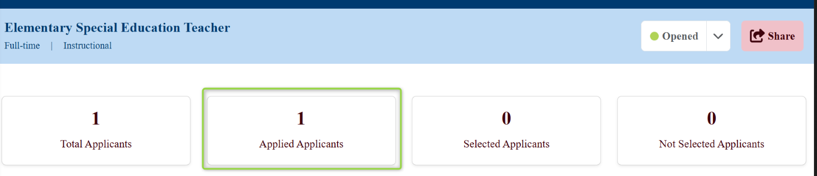 Image of the open position with the section for applied applicants highlighted, Picture