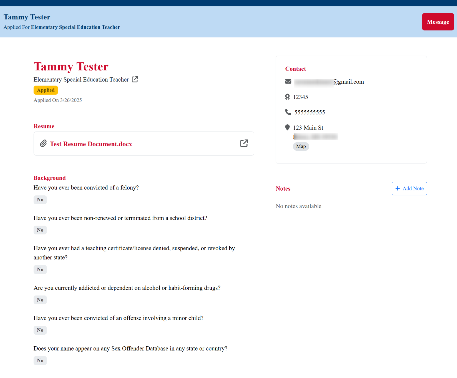 Image of the applicant's information, Picture