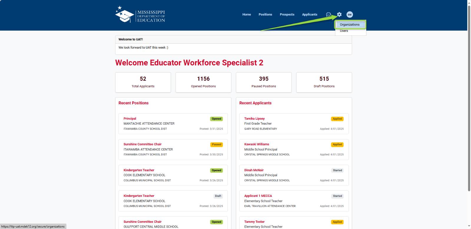 Image showing navigation to the Organizations page, Picture