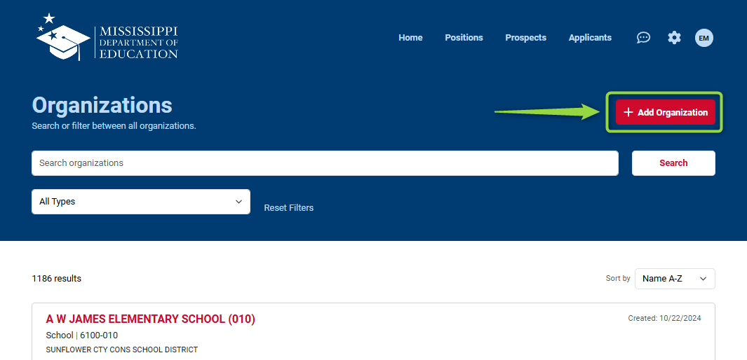 Image highlighting the Add Organization button, Picture