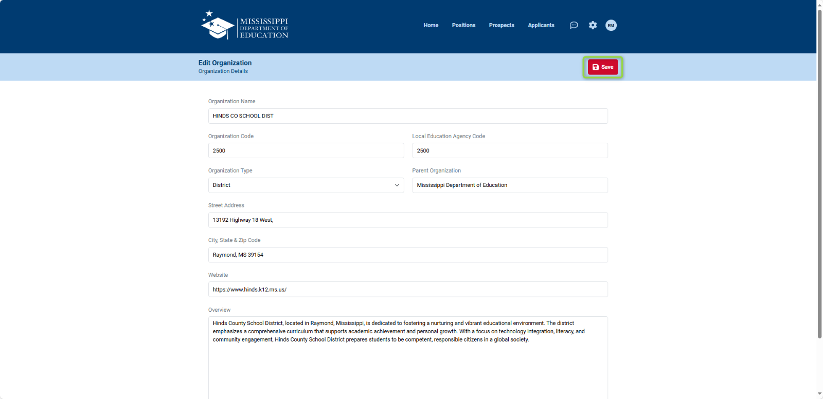 Image showing the organization form where you can make changes and save. , Picture