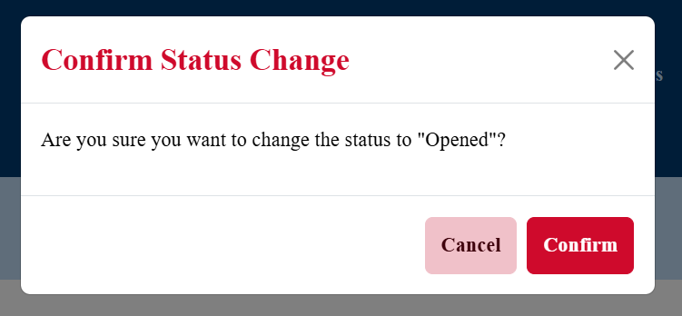 Image of the confirmation box for the updating of the status, Picture