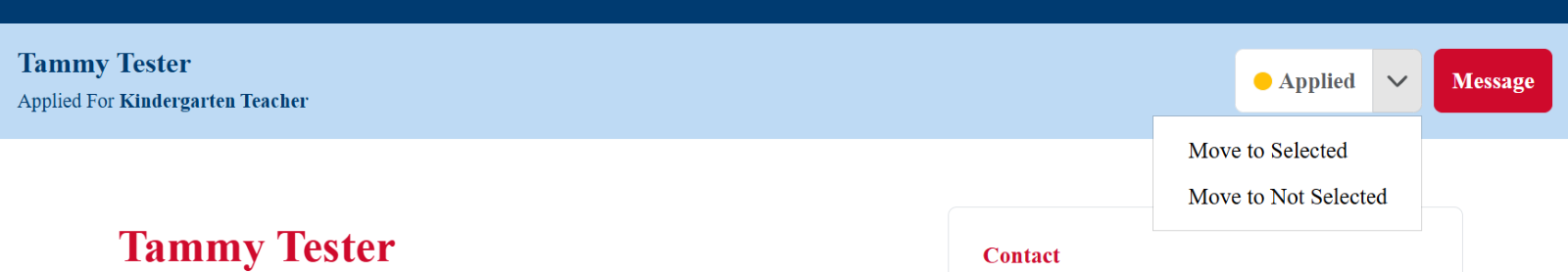 Image of application with application status choices highlighted, Picture