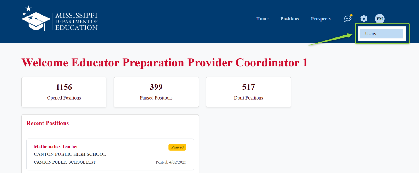 Image showing how to navigate to the Users page, Picture