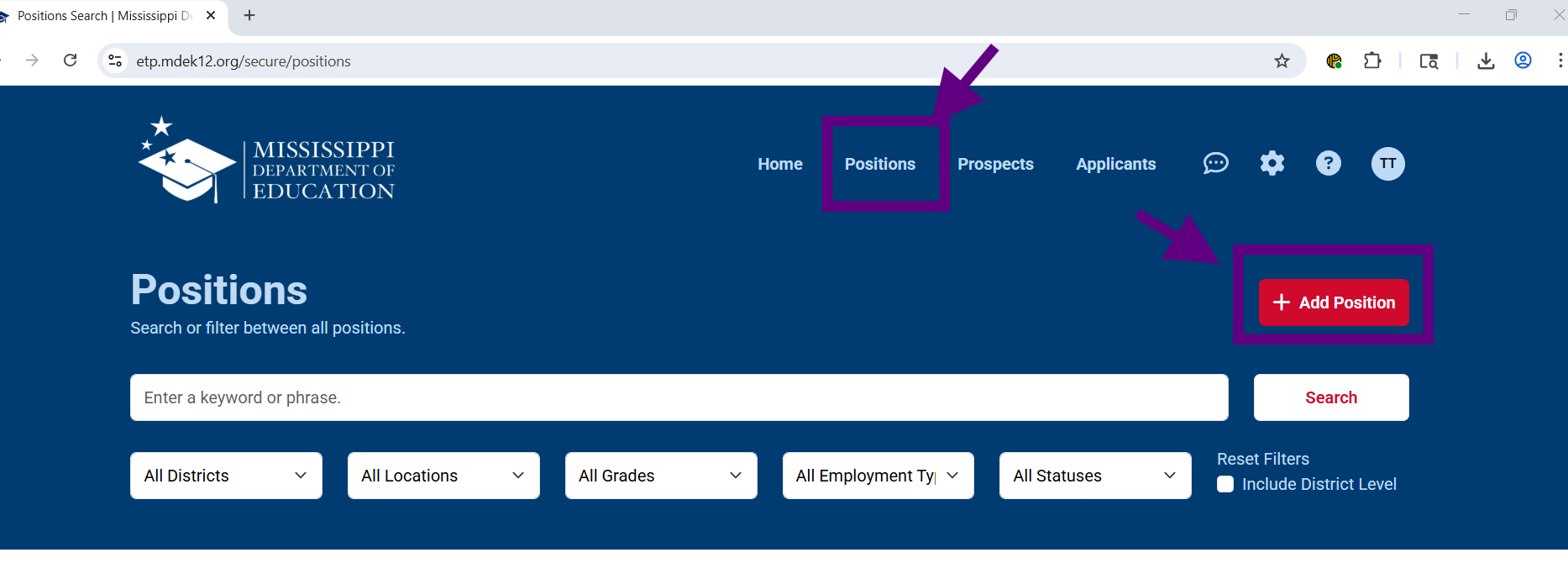 Select Positions and then click Add Position