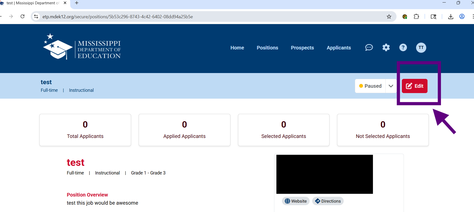 Click on edit from the positions page